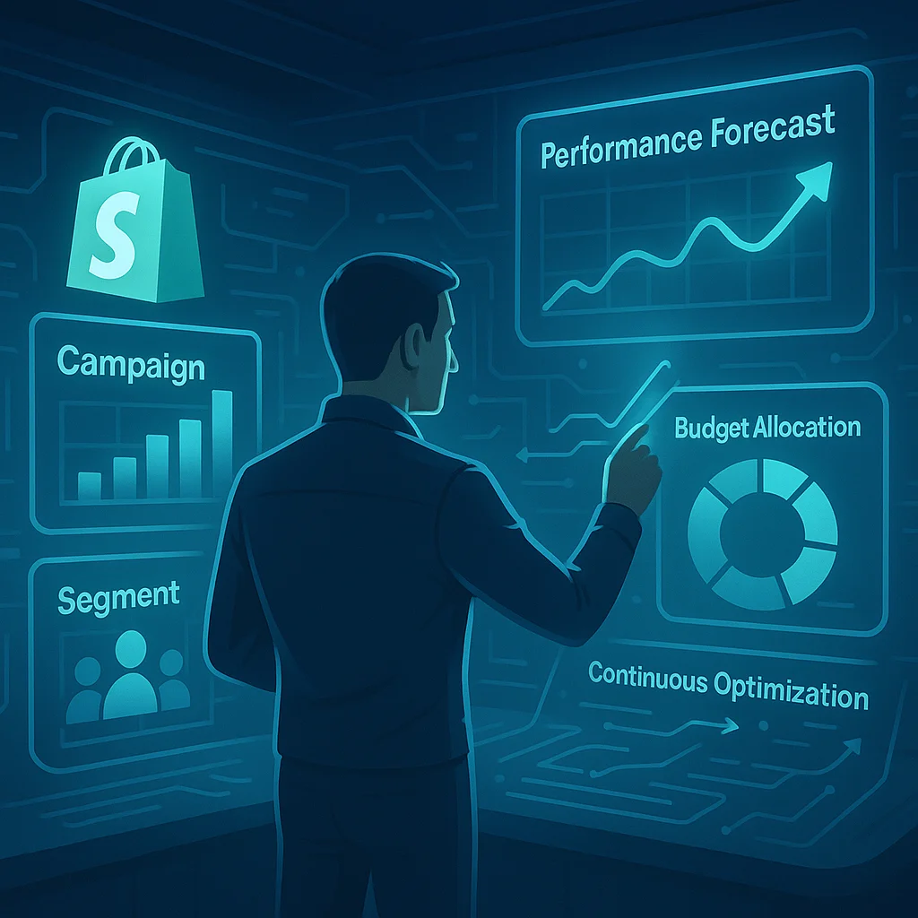 AI-Powered Shopify Campaign Optimization Interface with Performance Forecast and Budget Allocation